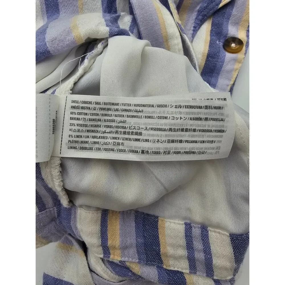 Hollister Women's S Purple and White Linen Overall Cuffed Shorts